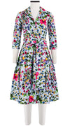 Audrey Dress #1 Shirt Collar 3/4 Sleeve Cotton Stretch (Rossi Linen Flowers)