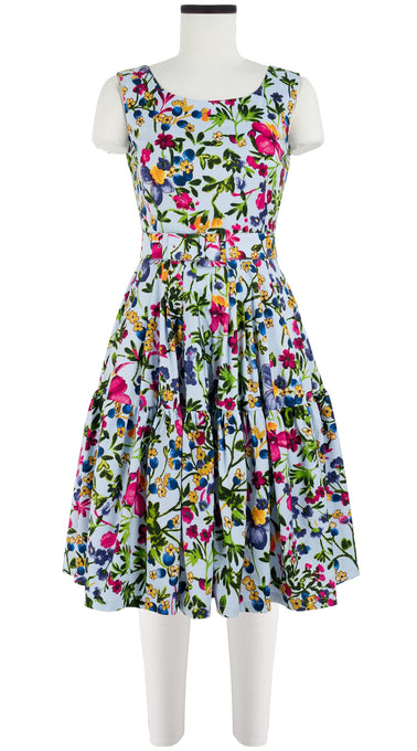 Rose Dress Boat Neck Sleeveless Cotton Stretch (Rossi Linen Flowers)