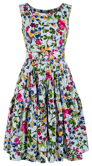 Rose Dress Boat Neck Sleeveless Cotton Stretch (Rossi Linen Flowers)