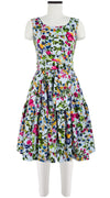 Rose Dress Boat Neck Sleeveless Cotton Stretch (Rossi Linen Flowers)