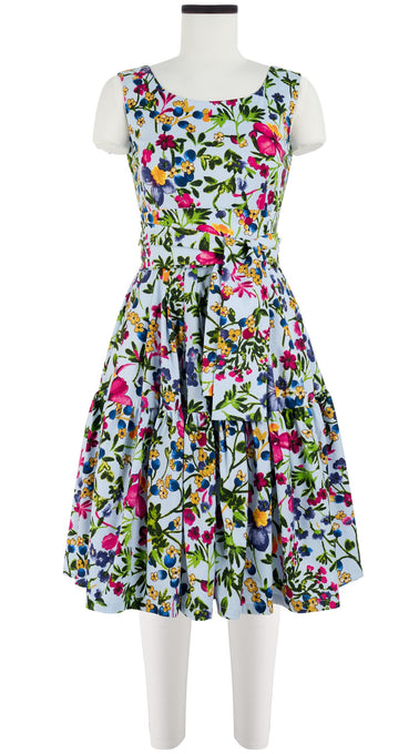 Rose Dress Boat Neck Sleeveless Cotton Stretch (Rossi Linen Flowers)