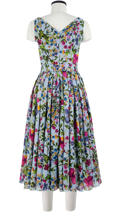 Vivien Dress #1 V Neck Sleeveless Midi Length Cotton Musola (Rossi Linen Flowers)