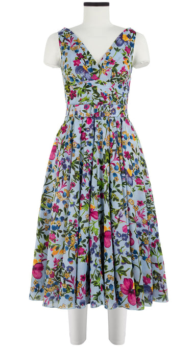 Vivien Dress #1 V Neck Sleeveless Midi Length Cotton Musola (Rossi Linen Flowers)