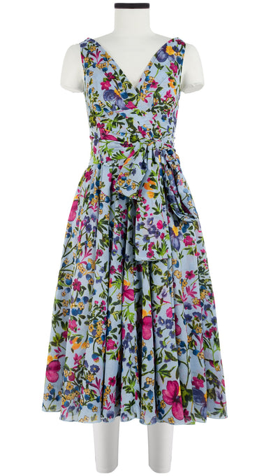 Vivien Dress #1 V Neck Sleeveless Midi Length Cotton Musola (Rossi Linen Flowers)