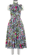 Vivien Dress #1 V Neck Sleeveless Midi Length Cotton Musola (Rossi Linen Flowers)