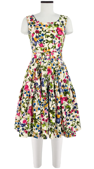 Rose Dress Boat Neck Sleeveless Cotton Stretch (Rossi Linen Flowers)