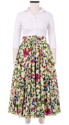 Aster Skirt #1 with Belt Midi Length Cotton Musola (Rossi Linen Flowers)