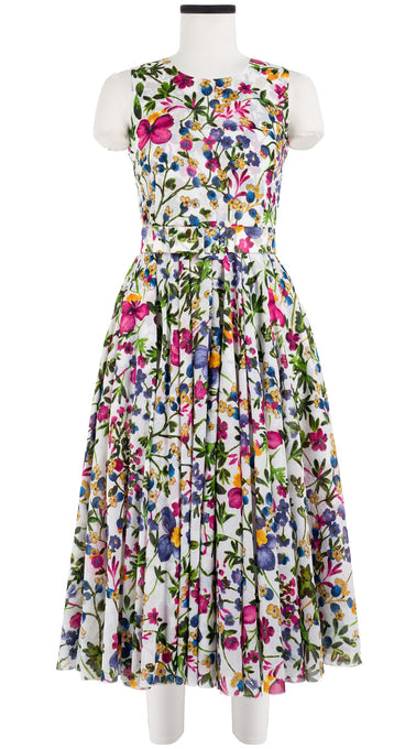 Aster Dress Crew Neck Sleeveless Midi Length Cotton Musola (Rossi Linen Flowers)
