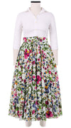 Aster Skirt #1 with Belt Midi Length Cotton Musola (Rossi Linen Flowers)