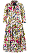 Audrey Dress #4 Shirt Collar 3/4 Sleeve Long Length Cotton Musola (Rossi Linen Flowers)