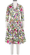 Audrey Dress #2 Shirt Collar 3/4 Sleeve Cotton Stretch (Rossi Linen Flowers)