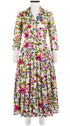 Audrey Dress #4 Shirt Collar 3/4 Sleeve Midi Length Cotton Musola (Rossi Linen Flowers)