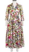 Audrey Dress #4 Shirt Collar 3/4 Sleeve Midi Length Cotton Musola (Rossi Linen Flowers)
