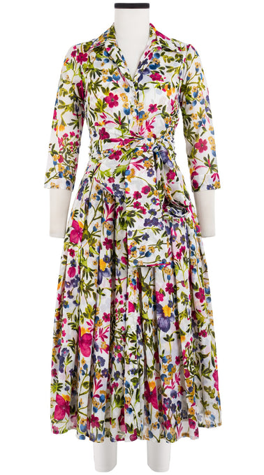 Audrey Dress #4 Shirt Collar 3/4 Sleeve Midi Length Cotton Musola (Rossi Linen Flowers)