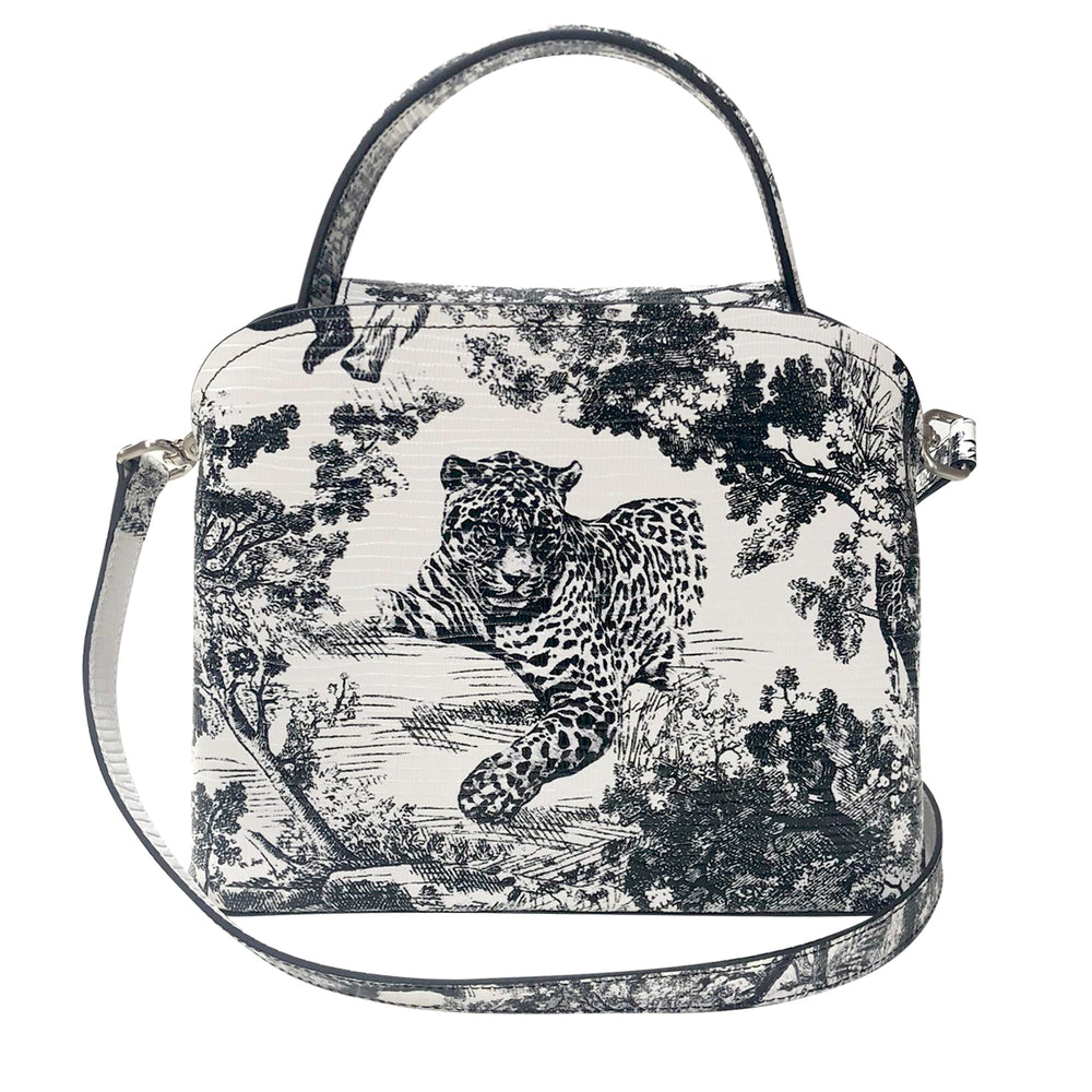 Sara Tote Small_Safari Toile White_White Black
