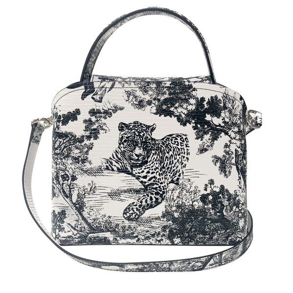 Sara Tote Small_Safari Toile White_White Black