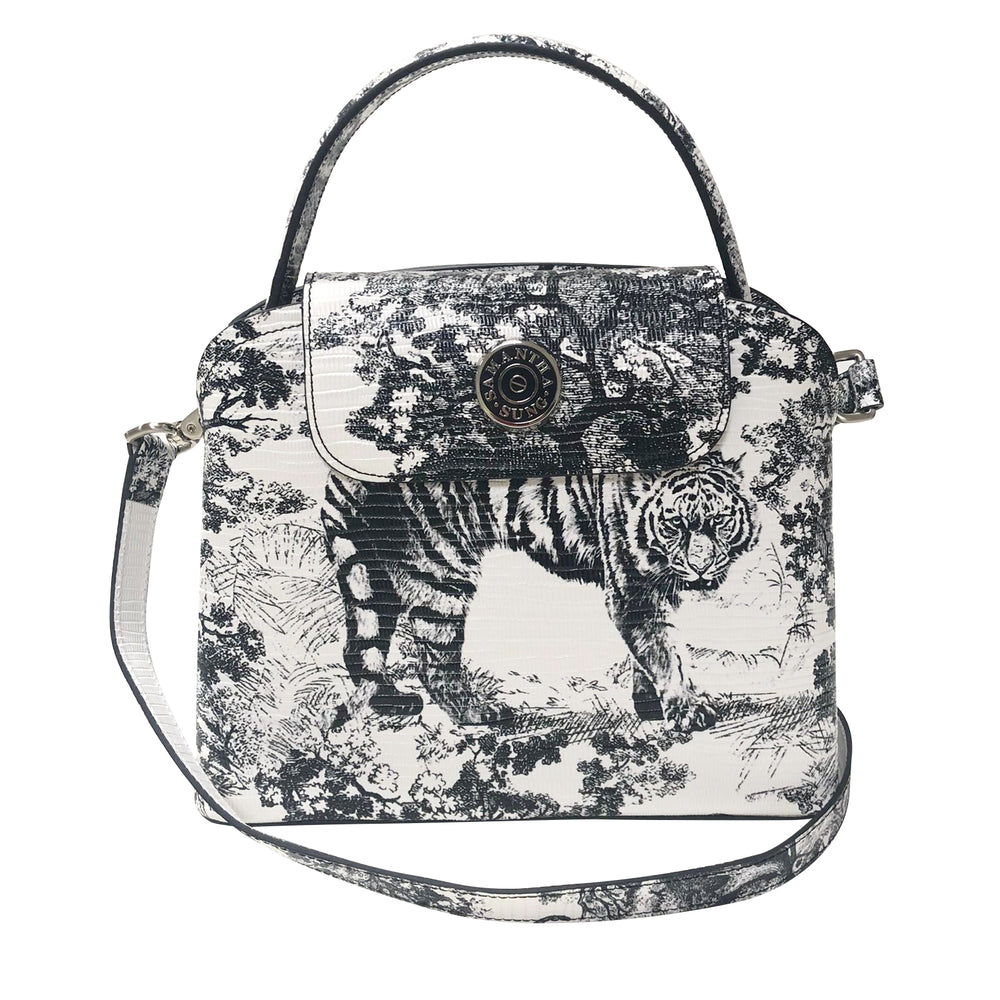 Sara Tote Small_Safari Toile White_White Black