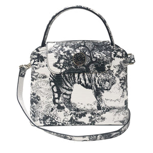 Sara Tote Small_Safari Toile White_White Black