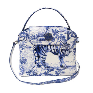 Sara Tote Small_Safari Toile White_White Cobalt Blue