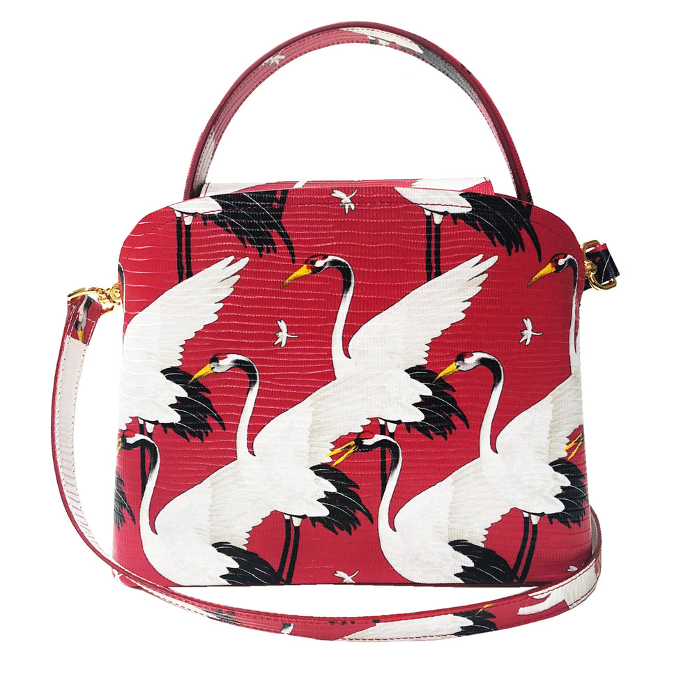 Sara Tote Small_White Crane Bright_Pomegranate