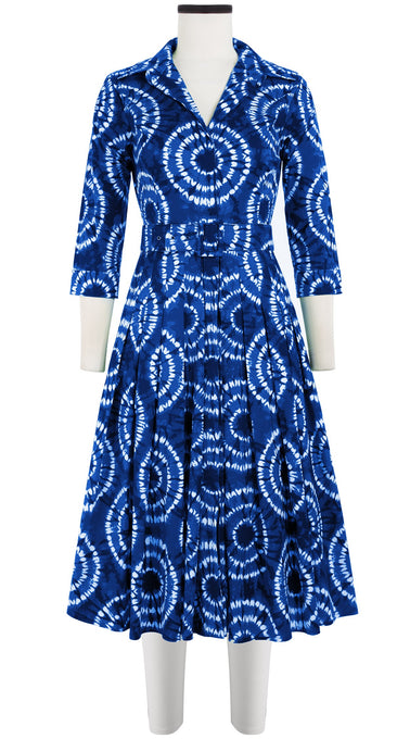 Audrey Dress #4 Shirt Collar 3/4 Sleeve Midi Length Cotton Stretch (Shibori Aka)