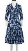 Audrey Dress #4 Shirt Collar 3/4 Sleeve Midi Length Cotton Stretch (Shibori Aka)