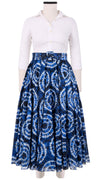 Aster Skirt #1 with Belt Midi Length Cotton Musola (Shibori Aka)