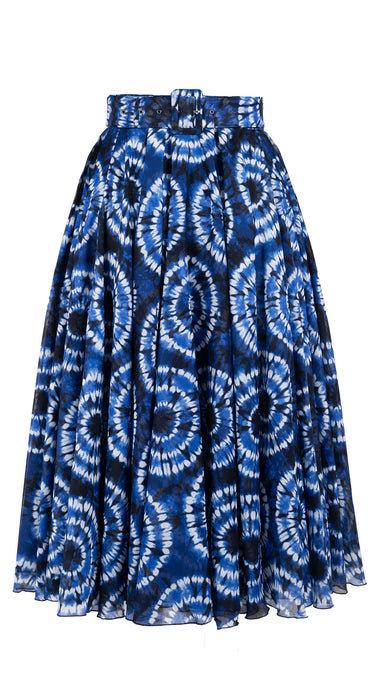 Aster Skirt #1 with Belt Midi Length Cotton Musola (Shibori Aka)