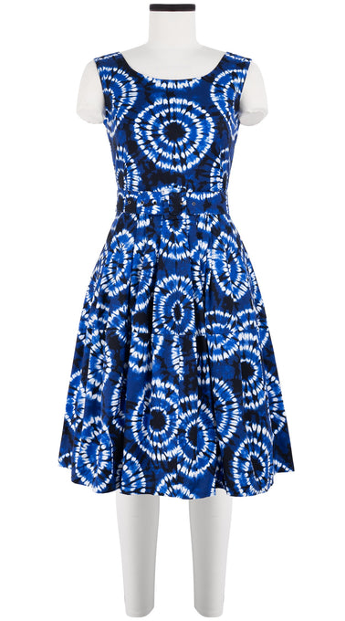Rachel Dress Boat Neck Mini Cap Sleeve Cotton Stretch (Shibori Aka)