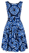 Rachel Dress Boat Neck Mini Cap Sleeve Cotton Stretch (Shibori Aka)
