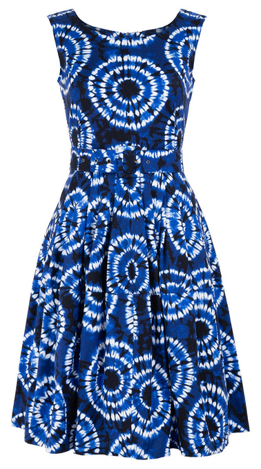Rachel Dress Boat Neck Mini Cap Sleeve Cotton Stretch (Shibori Aka)