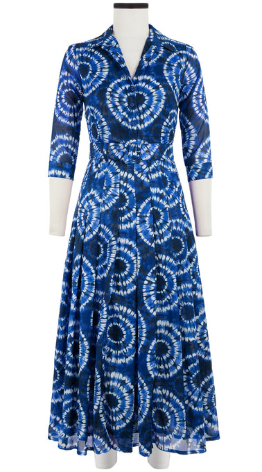 Zeller Dress Shirt Collar 3/4 Sleeve Midi Plus Length Cotton Musola (Shibori Aka)