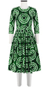 Florance Dress Crew Neck 3/4 Sleeve Long Length Cotton Stretch (Shibori Aka)