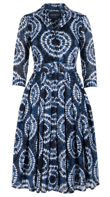 Audrey Dress #4 Shirt Collar 3/4 Sleeve Long Length Cotton Musola (Shibori Aka)