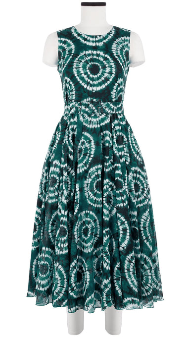 Aster Dress Crew Neck Sleeveless Midi Length Cotton Musola (Shibori Aka)