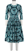 Florance Dress Crew Neck 3/4 Sleeve Long Length Cotton Stretch (Shibori Aka)