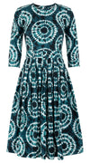 Florance Dress Crew Neck 3/4 Sleeve Long Length Cotton Stretch (Shibori Aka)