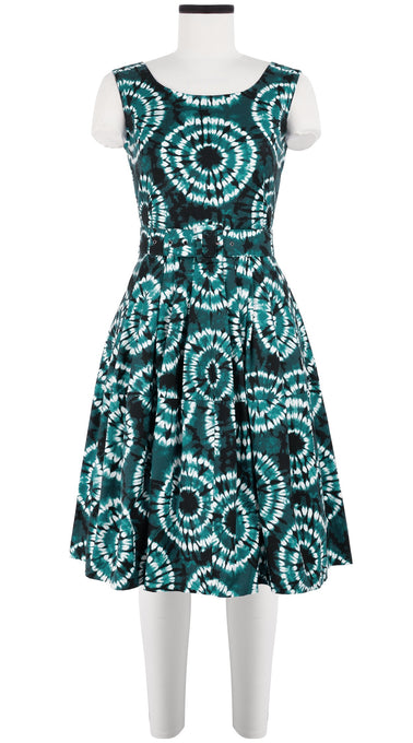 Rachel Dress Boat Neck Mini Cap Sleeve Cotton Stretch (Shibori Aka)