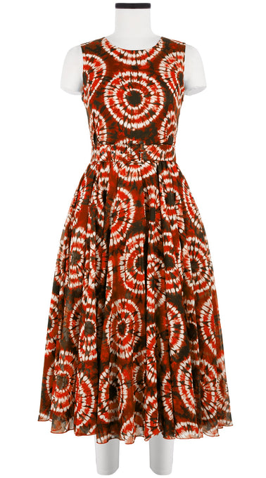 Aster Dress Crew Neck Sleeveless Midi Length Cotton Musola (Shibori Aka)