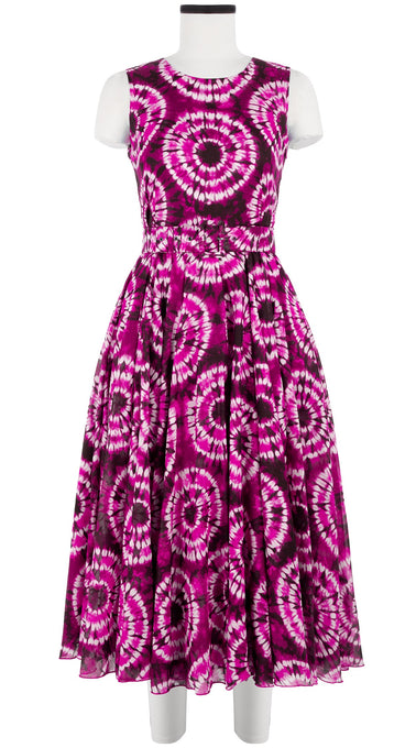 Aster Dress Crew Neck Sleeveless Midi Length Cotton Musola (Shibori Aka)