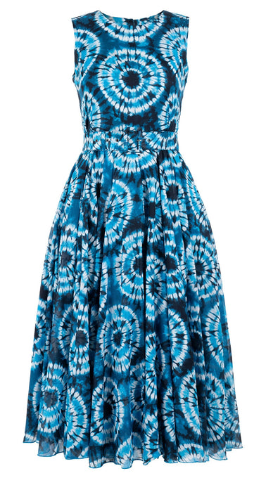 Aster Dress Crew Neck Sleeveless Midi Length Cotton Musola (Shibori Aka)