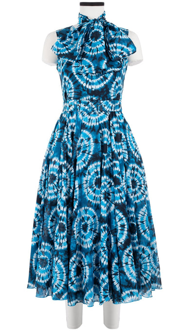Aster Dress Crew Neck Sleeveless Midi Length Cotton Musola (Shibori Aka)