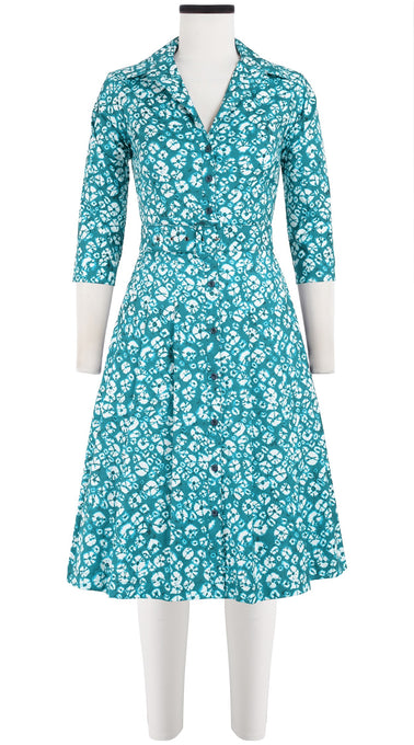 Audrey Dress #3 Shirt Collar 3/4 Sleeve Cotton Stretch (Shibori Blooom)