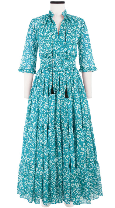 Eden Dress Crew Neck 3/4 Sleeve with Hamilton Belt Maxi Length Cotton Musola (Shibori Blooom)