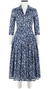 Audrey Dress #4 Shirt Collar 3/4 Sleeve Midi Length Cotton Musola (Shibori Blooom)