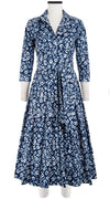 Audrey Dress #4 Shirt Collar 3/4 Sleeve Midi Length Cotton Stretch (Shibori Blooom)