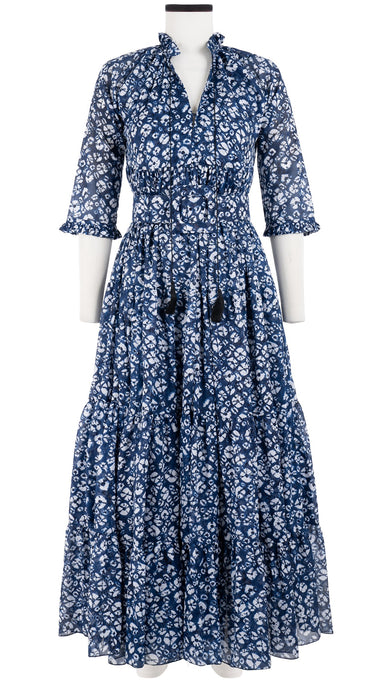 Eden Dress Crew Neck 3/4 Sleeve with Hamilton Belt Maxi Length Cotton Musola (Shibori Blooom)