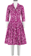 Audrey Dress #2 Shirt Collar 3/4 Sleeve Cotton Stretch (Shibori Blooom)