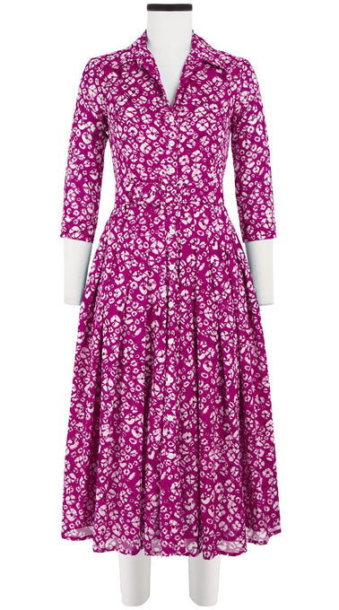 Audrey Dress #4 Shirt Collar 3/4 Sleeve Midi Length Cotton Musola (Shibori Blooom)