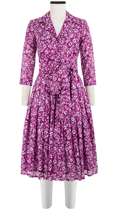 Audrey Dress #4 Shirt Collar 3/4 Sleeve Long Length Cotton Musola (Shibori Blooom)